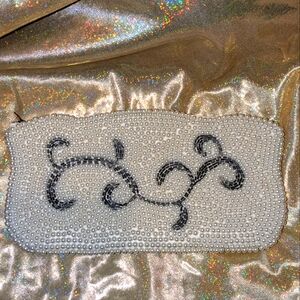 Elegant White Beaded Clutch